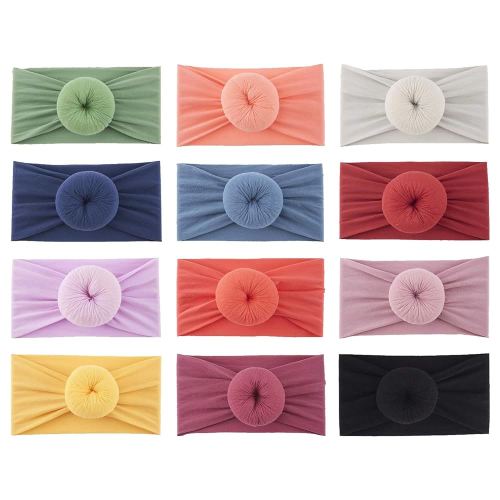 Lawie 12 PACK Elastic Stretchy Super Soft Donut Top Knot Wide Nylon Headbands Hairband Turban Headwraps Hair Bows Accessories for Kids Toddler Infant Newborn Baby Girl Bulk