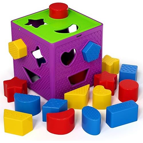 ETI Toys, 19 Piece Unique Educational Sorting & Matching Toy for Toddlers. Colorful Sorter Cube Box & Shapes, 100 Percent Safe, Promotes Fun Learning, Creativity & Skills Development