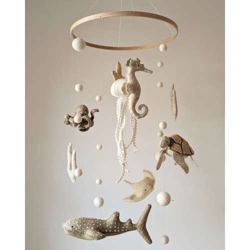 Neutral Ocean baby mobile, sea themed nursery, baby mobile with jellyfish, octopus crib mobile, dolphin cot mobile, sea life gift, baby gift