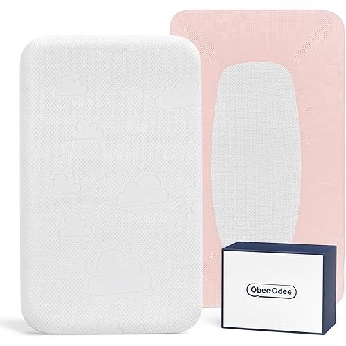 Mini Crib Mattress, 35x20x1.5 Breathable Crib Mattress Protector, Gel Memory Foam Toddler Mattress, Portable Crib Mattress Cover with Sheet for Mini Cribs & Baby Bassinet (Pink)
