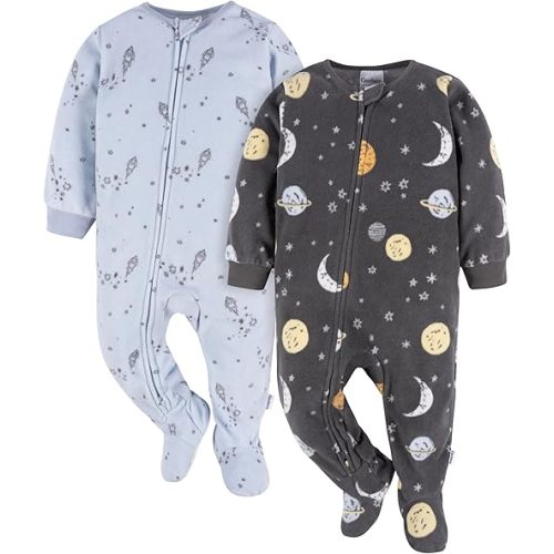 Gerber baby-boys Toddler Loose Fit Flame Resistant Fleece Footed Pajamas 2-Pack