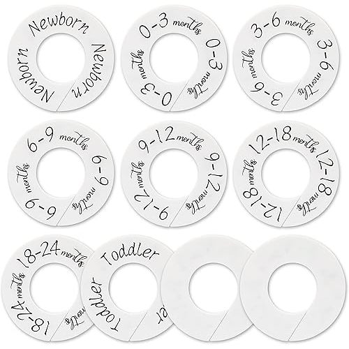 Baby Closet Dividers - Set of 10 from Newborn to Toddler and 2 Blanks with Colored Box,Baby Size Divider Fits 1.65" Rod- [White Unisex]