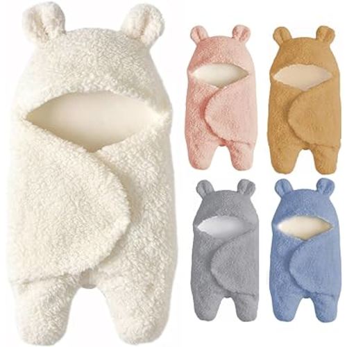 Baby Swaddle Blanket Boys Girls Cute Bear Plush Essential Receiving Blanket Ultra-Soft Newborn Registry Sleeping Wraps for Infant 0-6 Months - White