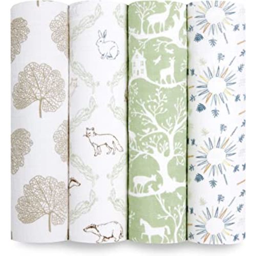 aden + anais Essentials Muslin Swaddle Blankets for Baby Girls and Boys, Newborn Receiving Blanket for Swaddling, 100% Cotton Baby Swaddle Wrap, 4 Pack, Harmony