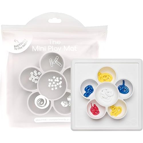 ezpz Mini Play Mat for Baby + Toddler - 6 months+ (Cream) - Suction Plate with Flower Compartments for Crafts, Painting, Sorting, Snack Time - Promotes Pincer Grip