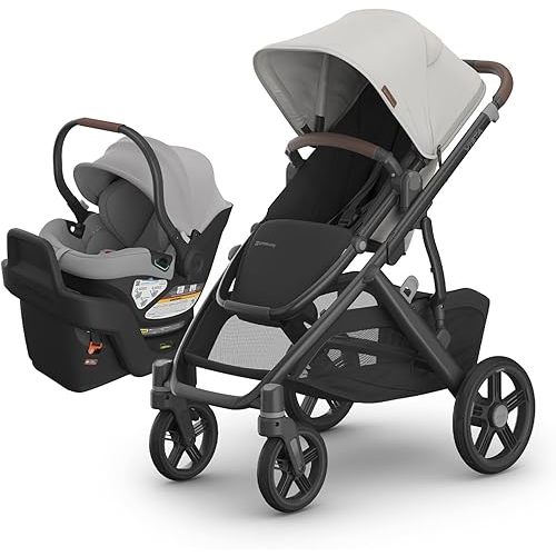 UPPAbaby Travel System - Vista V3 Stroller + Aria Lightweight Car Seat Combo - Toddler Seat, Car Seat, Base with Load Leg + Infant Insert Included – Savannah (Pearl Grey Jacquard) + Anthony (Grey)