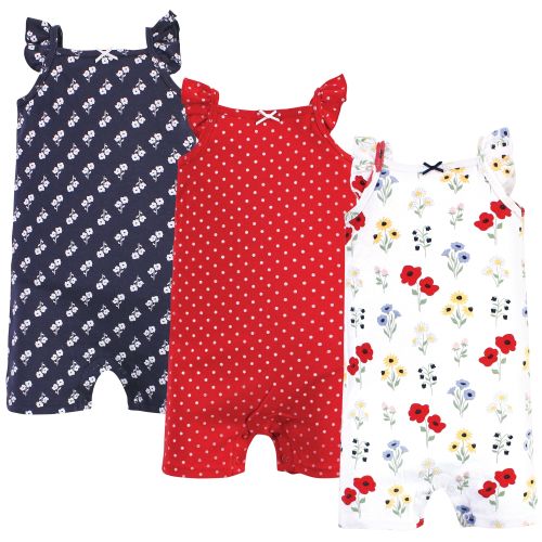Hudson Baby Infant Girl Cotton Rompers, Wildflower