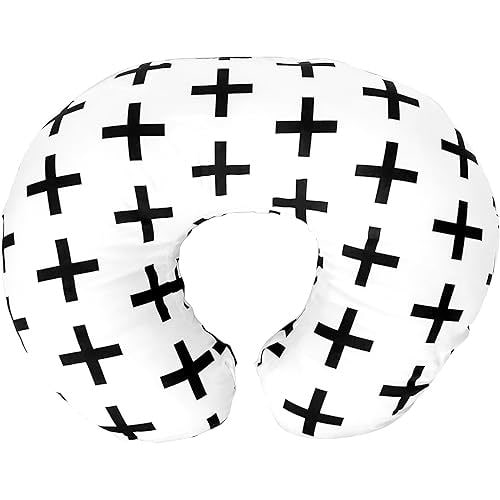 Mila Millie Premium Quality Nursing Pillow Cover Nordic Swiss Black Cross Unisex Design Slipcover - 100% Cotton Hypoallergenic - Great for Breastfeeding Mothers - Fits Boppy Pillow