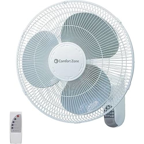Comfort Zone 16" Quiet 3-Speed Wall Mount Fan