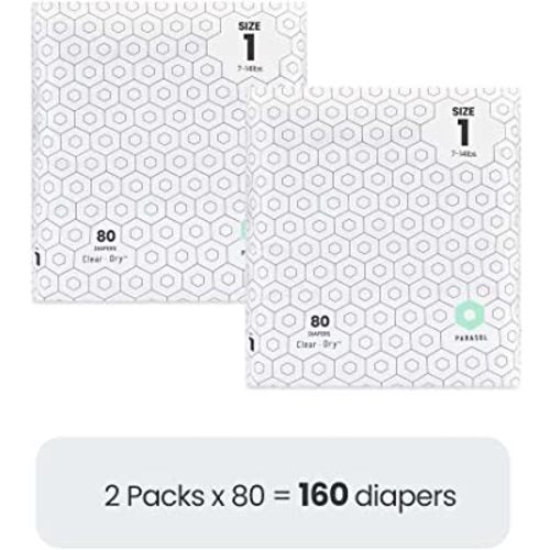 Clear+Dry Disposable Diapers, RashShield Protection, Leakproof Design, Hypoallergenic, Size 1 (7-14 lbs), 160 Count