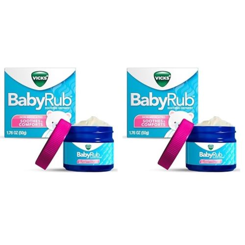 Vicks BabyRub Chest Rub Ointment with Soothing Aloe, Eucalyptus, Lavender, and Rosemary, from the makers of VapoRub, 1.76 oz (Pack of 2)