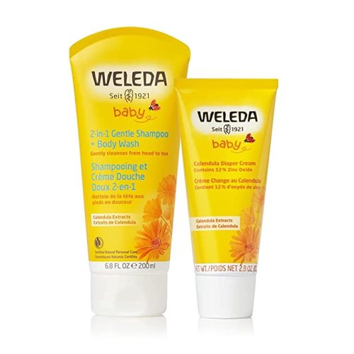 Weleda Baby Calendula 2-in-1 Gentle Shampoo-Body Wash and Diaper Cream Duo, 6.8 Fluid Ounce, 2.8 Fluid Ounce, Plant Rich Baby Care with Calendula and Sweet Almond Oil