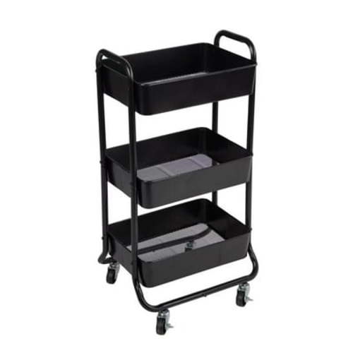 Mainstays 3 Tier Metal Utility Cart Rich Black, Laundry Baskets, Powder Coating, Adult and Child Metal Hamper