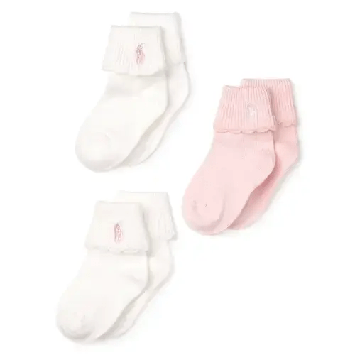 Ralph Lauren Girls' Scallop Trim Socks, 3 Pack - Baby