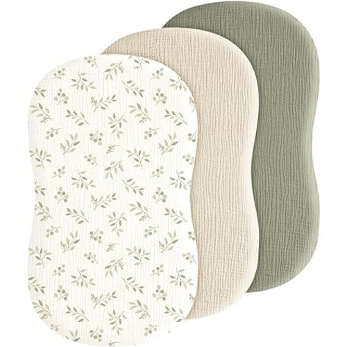 Baby Muslin Bassinet Sheets 3 Pack for Boys & Girls, Soft Breathable Cotton Bassinet Mattress Cover, Universal Fit for Hourglass, Oval, and Rectangle Mattress (Spring Meadow)