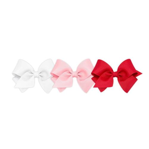 Wee Ones Girls' 3 pc Set Solid Grosgrain Variety Pack on a WeeStay No-Slip Hair Clip, Small, Light Pink, Red, and White