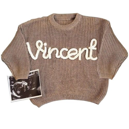 NAZENTI Personalized Baby Sweater, Custom Name for Infants and Toddlers, Knit Outfit for Boys and Girls, Unique Gift for Birthdays, Baby Showers, and Special Occasions Like Mothers Day