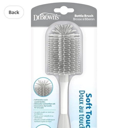 Dr. Brown's Soft Touch No Scratch Baby Bottle Cleaning Brush, Nipple Cleaner & Suction Cup Base for Easy Storage, BPA Free, Gray