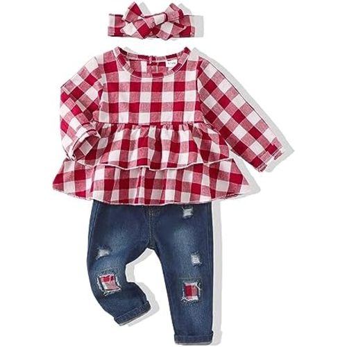 Renotemy Baby Girl Clothes Toddler Girl Clothes Outfits Infant Clothing Jeans Pants Set Cute Clothes Set for Girls