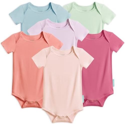 PurComfy Bamboo Rayon Short Sleeve Baby Bodysuits, Premium Soft Bodysuits Unisex Boy Girl White Bodysuit 0-3-6-9-18-24 months, 6-pack
