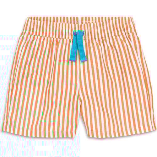 Baby Swim Trunk In Stripe, Cantaloupe White Stripe - Primary | Maisonette