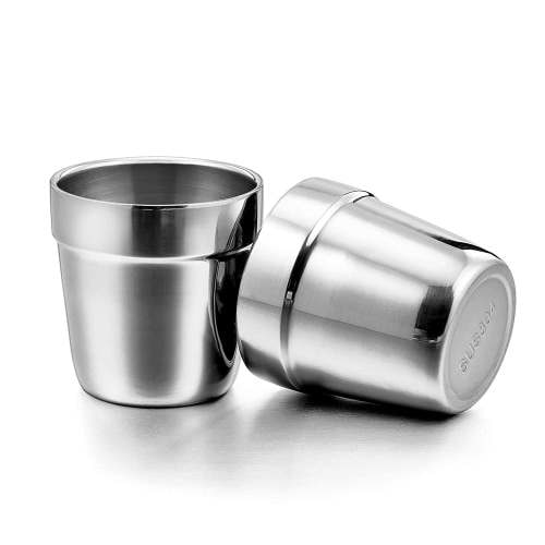Metal Cups for Kids Baby, 6 Ounce Stainless Steel Insulated Cups for Toddler Children, Training & Transition, Double Wall & Shatterproof, Mirror Polished & Dishwasher Safe - 2 Pack