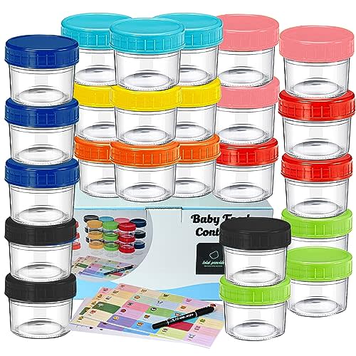 MARTYRIO 24 Pack Glass Baby Food Storage Containers-4 Oz Baby Food Jars with Labels, Leak proof, puree containers with lids Microwave & Dishwasher Safe Infants Kids & Growing Babies