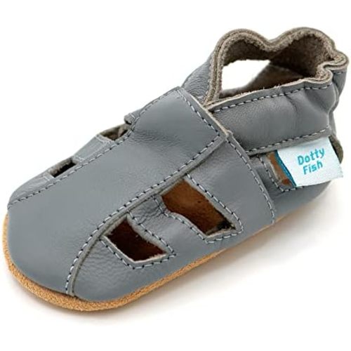 Dotty Fish Infant and Toddler Soft Leather Sandals – Barefoot-Friendly, Non-Slip Suede Sole, Podiatrist Recommended, Breathable Baby-Safe Leather, British Brand – Fits 0–4 Years