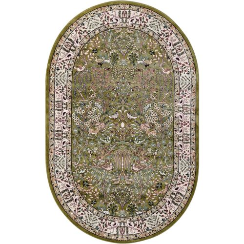 Rugs.com Rabia Collection Rug – 4' x 6' Oval Green Low Rug Perfect for Living Rooms, Large Dining Rooms, Open Floorplans