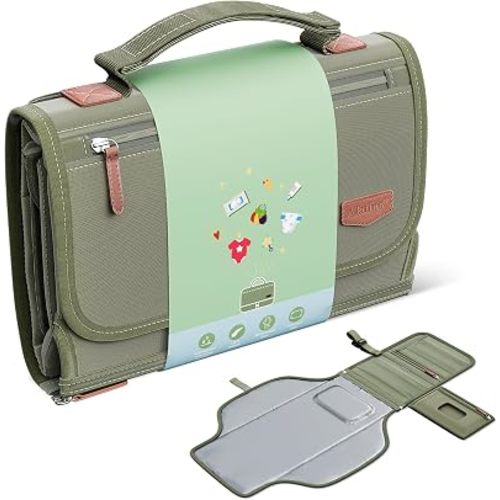 Alatino Portable Diaper Changing Pad for Baby, Detachable Travel Changing Pad with Baby Wipes Pocket, Gifts for Baby Shower, Newborn Girls and Boys (Army Green)
