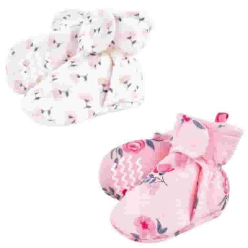 Hudson Baby Infant and Toddler Girl Quilted Booties 2pk, Pink Navy Floral, 0-6 Months
