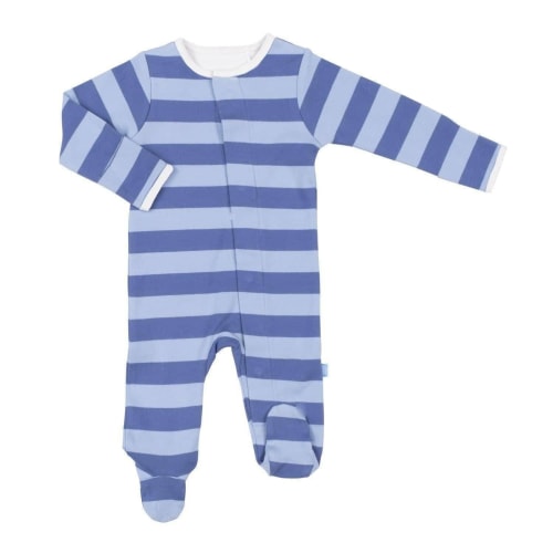 chambray varsity stripe organic cotton magnetic footie