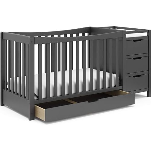 Graco Remi 4-in-1 Convertible Crib & Changer with Drawer (Gray) – GREENGUARD Gold Certified, Crib and Changing -Table Combo, Includes Changing Pad, Converts to Toddler Bed, Daybed and Full-Size Bed