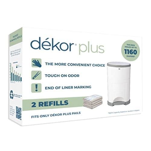 Dekor Plus Diaper Pail Refills | 2 Count | Most Economical Refill System | Quick & Easy to Replace | No Preset Bag Size – Use Only What You Need | Exclusive End-of-Liner Marking | Baby Powder S