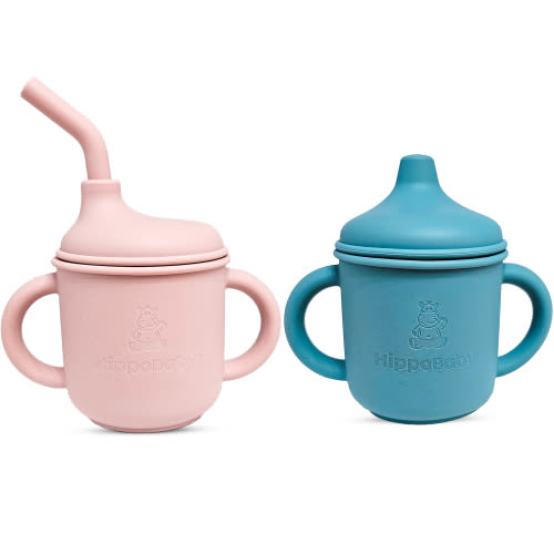 2 pack Silicone Sippy Cups with Straws for Babies and Toddlers (Rose Quartz/Sky)