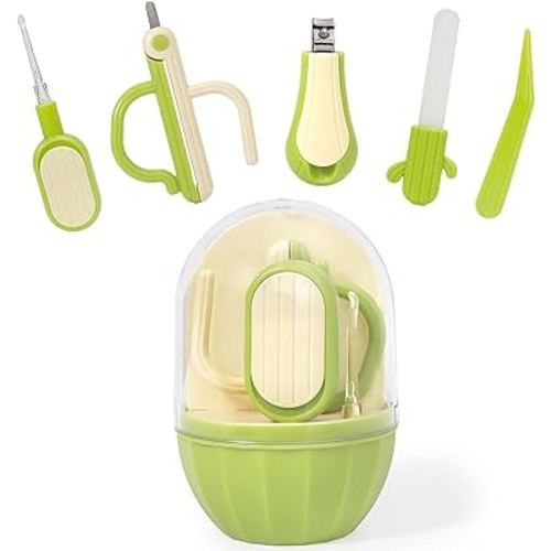5-in-1 Baby Nail Kit with Storage Case, Cactus Theme Design Including Baby Nail Clippers, Nail Scissors, Nail File, Tweezers & Nose Picker, Newborn Essentials Must Haves for Baby Shower(Green)