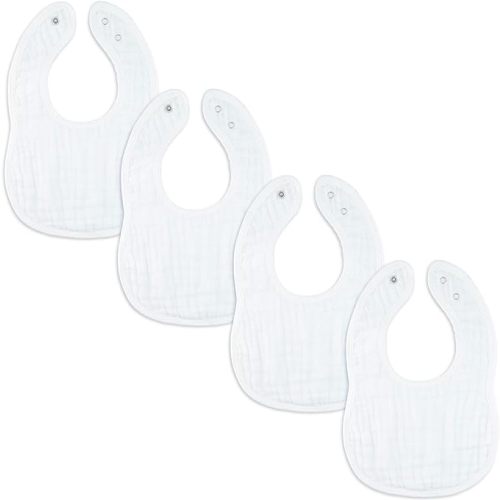 Comfy Cubs Muslin Baby Bibs, Drool Bibs, 100% Cotton Adjustable with Easy Snaps, Teething & Drooling, Soft & Absorbent - White - Pack of 4