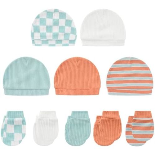 Baby Hat and Mittens Set Cotton Newborn Baby Hats Caps for Boys and Girls, 0-6 Months