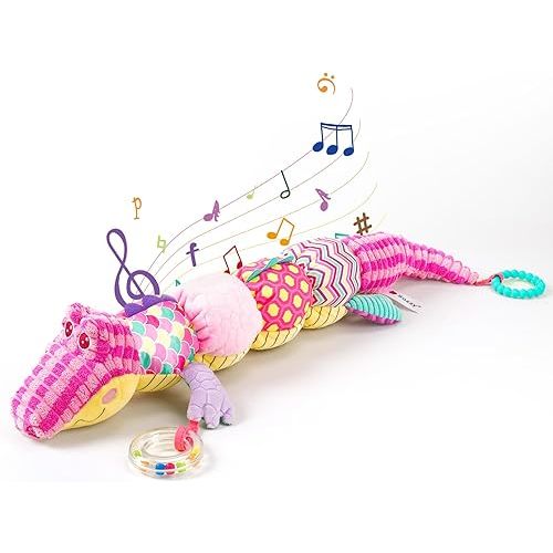 Koty Baby Toys 0-6 Months, Infant Baby Musical Stuffed Animal Toys, Soft Sensory Toys with Crinkle and Rattles, Tummy Time Toys for Newborn Boys Girls Gift 0 3 6 12 Months (Crocodiles)