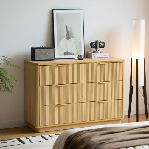 Dakota Fields 47.24" Bedroom Fluted 6 Drawer Dresser, Sculpted Texture & Curved Round Corners, Boho Wood Dresser | Wayfair