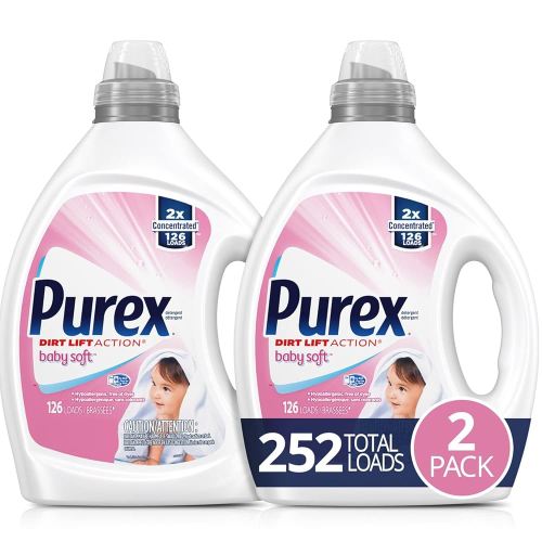 Purex Liquid Baby Laundry Detergent, Baby Soft Scent, 2X Concentrated, 2 Pack, 252 Total Loads