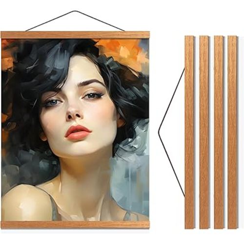 Magnetic Poster Hanger 36” Poster Frame with Strong Magnets, Complete Hanging Kit for Posters, Art, Maps, and More, Fits 36x24, 36x40, and 36x48, Teak Wood