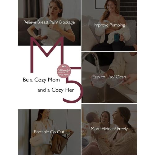 Momcozy Breast Pump Hands Free M5, Wearable Breast Pump of Baby Mouth Double-Sealed Flange with 3 Modes & 9 Levels, Electric Breast Pump Portable - 24mm, 2 Pack Mint - 2 Count