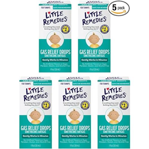 Little Remedies Gas Relief Drops, Natural Berry Flavor, Safe For Newborns, 1 fl oz. (Pack of 5)