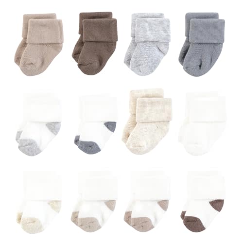 Hudson Baby Baby Unisex Cotton Rich Newborn and Terry Socks, Neutral Heel Toe, 6-12 Months, Brown