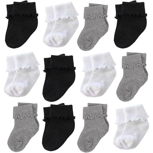 0-6 Pairs Infant Baby Kids Turn Cuff Ruffle Cotton Socks