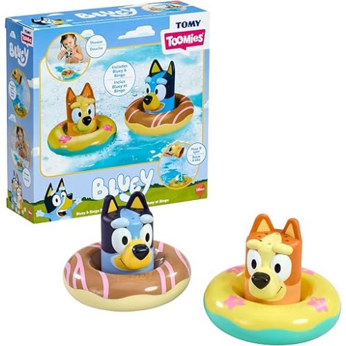 TOMY Toomies Splash & Float Bingo and Bluey Water Toys - 2-in-1 Toddler Bath Toys with Pour Cup and Water Wheel - Ages 18 Months and Up