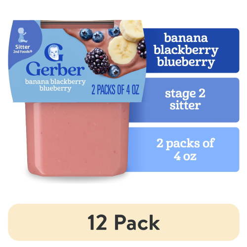 (12 pack) Gerber 2nd Foods Baby Food, Banana Blackberry Blueberry, 4 oz Tubs (2 Pack)