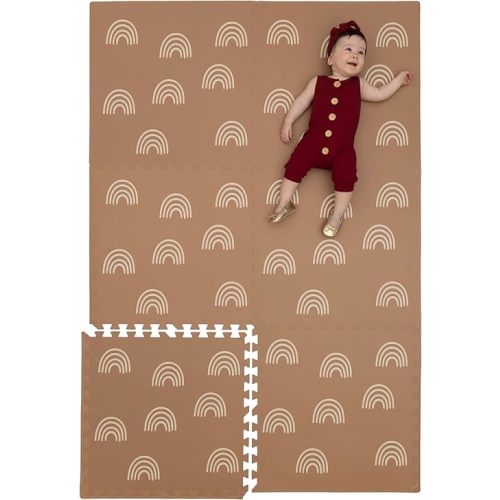 Childlike Behavior Baby Play Mat - 72x48-Inch Tummy Time Mat - 6-Piece Interlocking Foam Floor Tiles for Toddlers - Soft Waterproof for Floor Play and Crawling - Rainbows