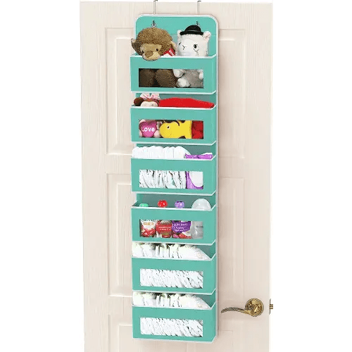 Simple Houseware Over Door/Wall Mount 6 Clear Window Pocket Organizer, Turquoise